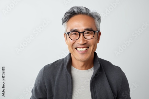 Medium shot portrait photography of a cheerful Vietnamese man in his 50s against a white background © Robert MEYNER
