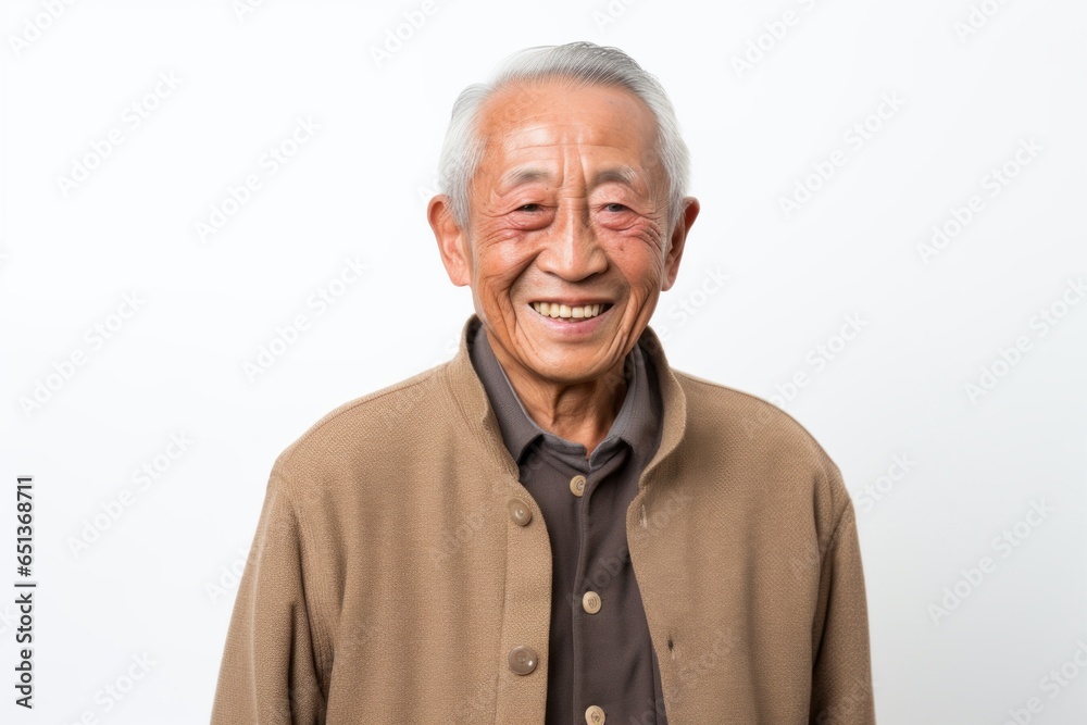 Lifestyle portrait photography of a cheerful 100-year-old elderly Vietnamese man against a white background Lifestyle portrait photography of a cheerful 100-year-old elderly Vietnamese man against a white background