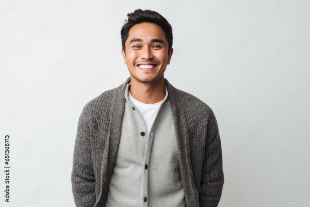 Lifestyle portrait photography of a Peruvian man in his 20s against a white background Lifestyle portrait photography of a Peruvian man in his 20s against a white background