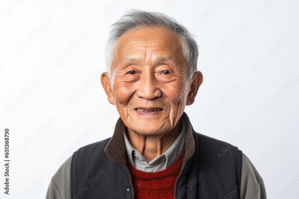 Close-up portrait photography of a 100-year-old elderly Vietnamese man against a white background Close-up portrait photography of a 100-year-old elderly Vietnamese man against a white background
