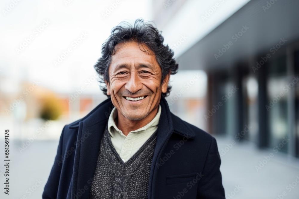 Fototapeta premium Medium shot portrait photography of a Peruvian man in his 50s