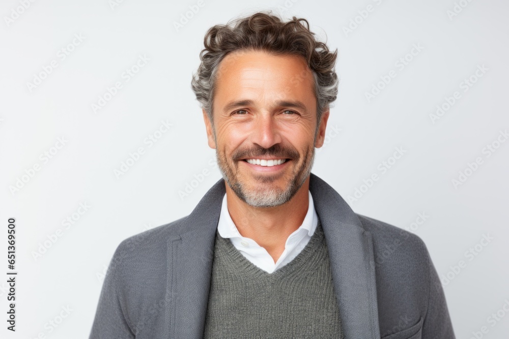 Medium shot portrait photography of a French man in his 40s against a white background Medium shot portrait photography of a French man in his 40s against a white background