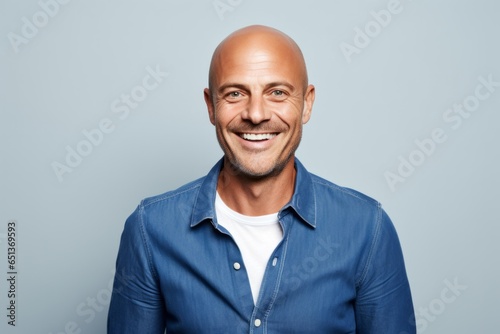 Portrait photography of a cheerful French man in his 40s against a white background