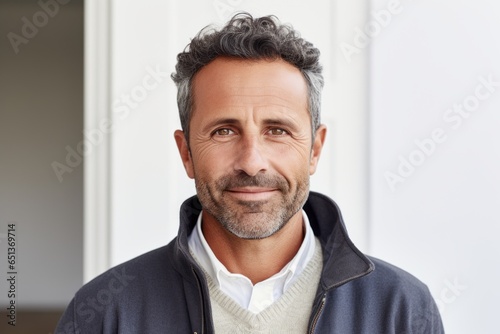 Group portrait photography of  an Italian man in his 40s against a white background
