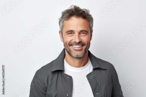 Group portrait photography of  an Italian man in his 40s against a white background