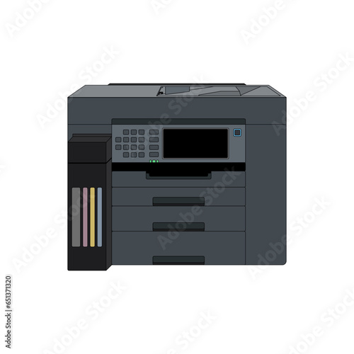 Large Multifunction Inkjet Printer or Photocopier in grey color. Realistic A3 ink tank printer vector illustration with paper cassette in compact design. Editable graphic resources for many purposes.