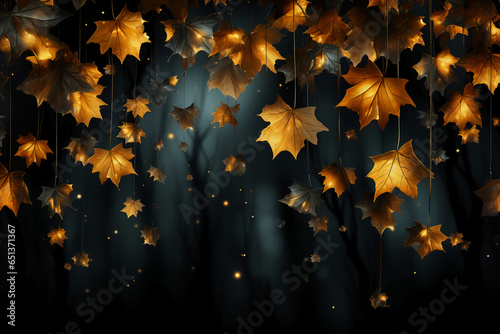 Falling leaves, black background. AI generative