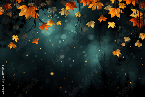 Falling leaves, black background. AI generative