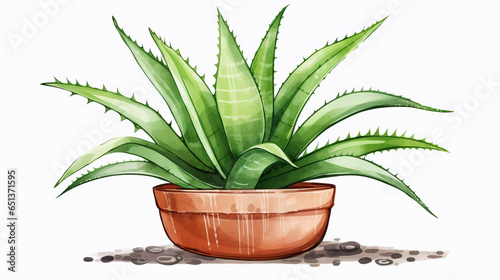 Aloe Vera plant in a planter watercolor style illustration