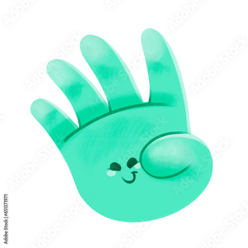 Ilustración de mano contando hasta el número 4 para infantes de primaria o kinder color aqua verde 
