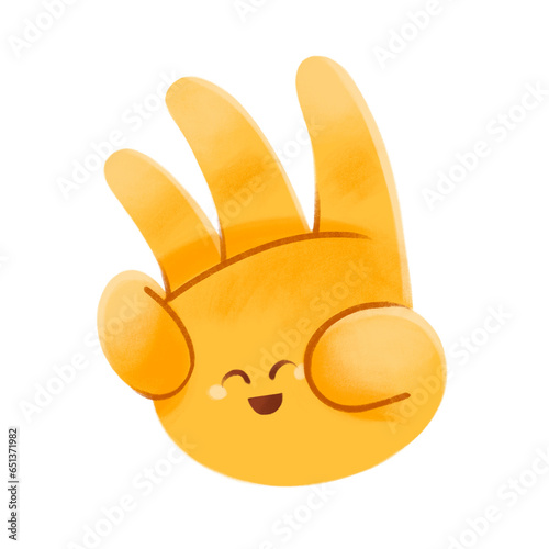 Ilustraci√≥n de mano contando hasta el n√∫mero 3 para infantes de primaria o kinder color amarillo