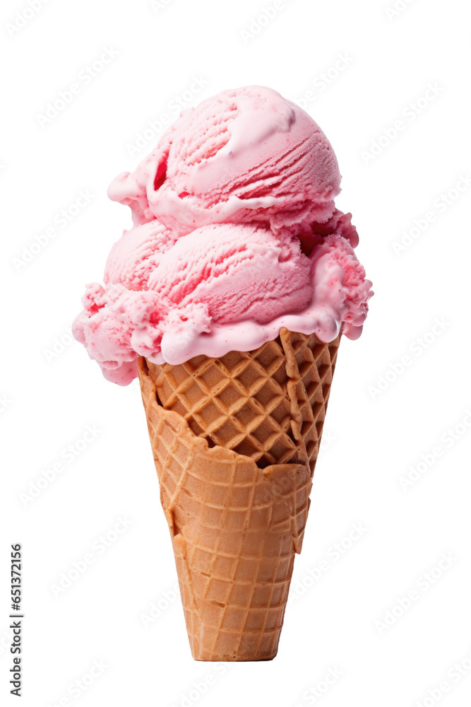 Strawberry Ice Cream Cone Isolated on a Transparent Background 