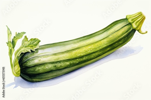 A zucchini with a white background, illustrated in watercolor. Generative AI