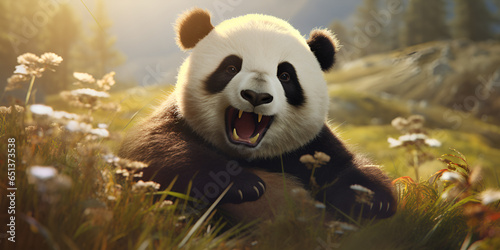 Wild Panda Eating Fresh Green Bamboo Generative Ai