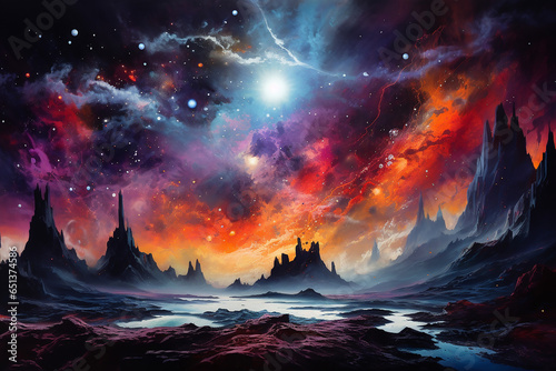 fantasy space galaxy oil painting, cosmos supernova universe paintings © thebaikers