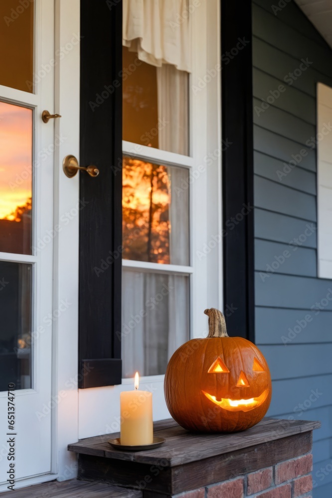 Obraz premium A Jack O'Lantern on a porch 