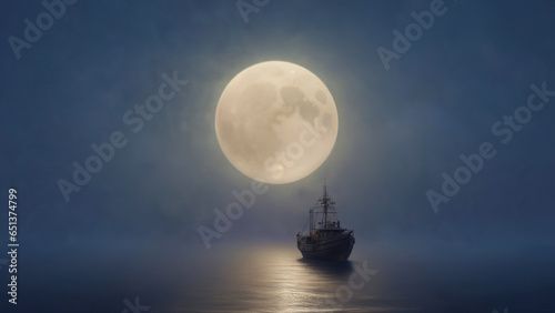 A bright moon grows on the sea