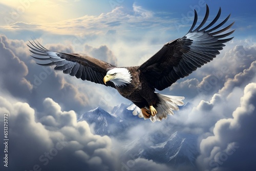 An eagle flying above clouds. Generative AI