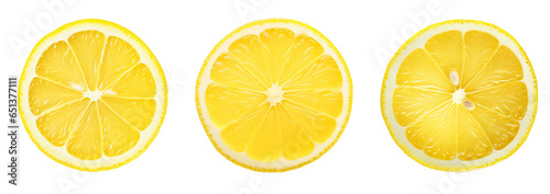 Top view of ripe slice texture of citrus fruit. Set lemon isolated on white background. Slice lemon with cut lines