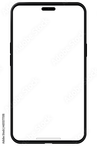 Smartphone latest model black color with white screen mockup. Phone mockup in front. 