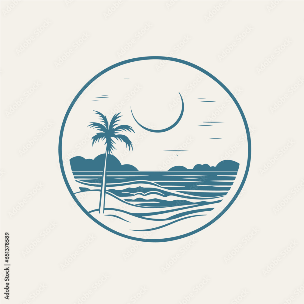 simple circular logo of beach landscape