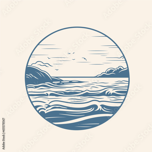 simple circular logo of beach landscape