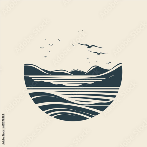 simple circular logo of beach landscape