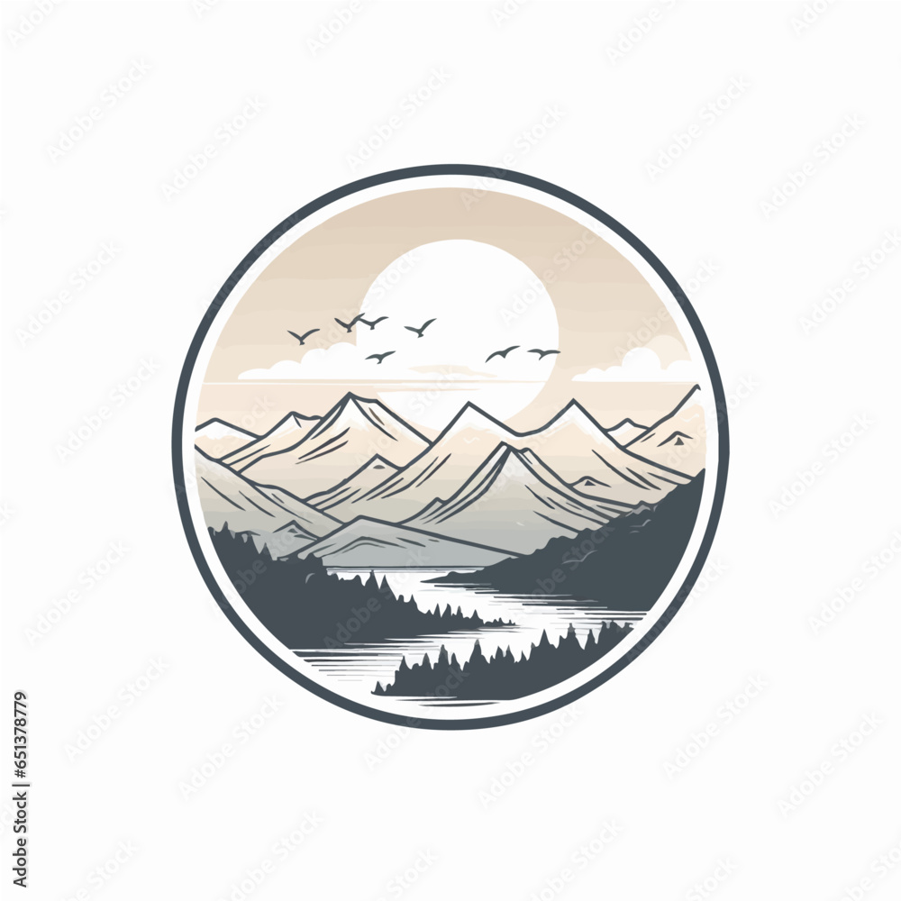 Fototapeta premium simple circular logo of mountain landscape