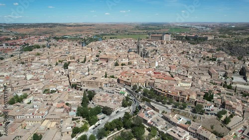 4k aerial view of Toledo, Spain on a sunny summer day