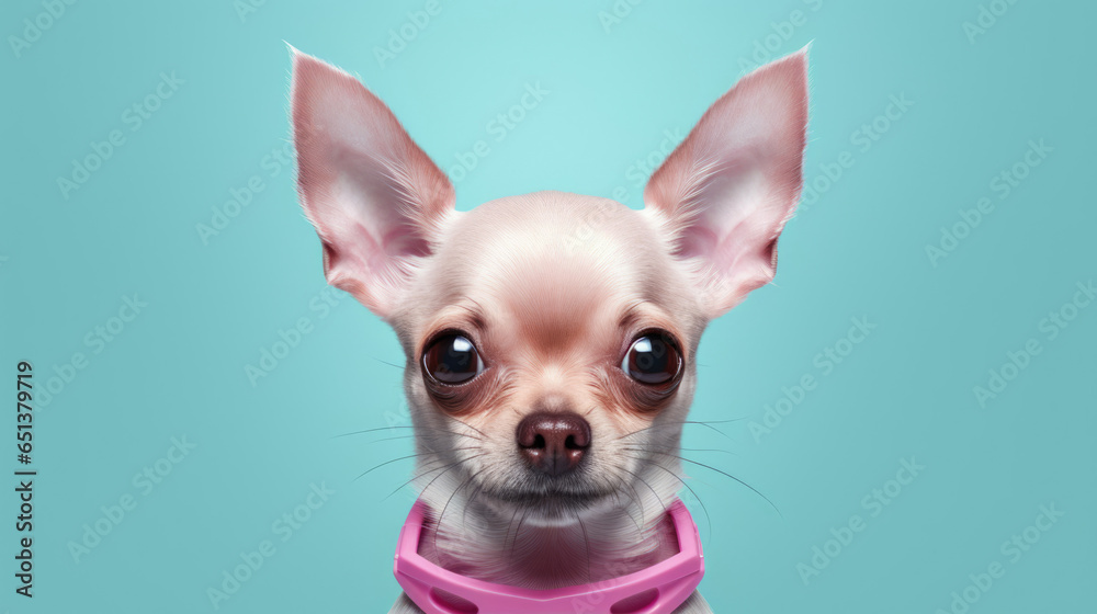 Fancy Chihuahua,  advertising photography,   Pastel color palette background
