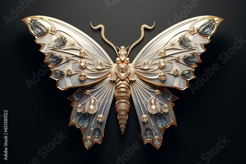 Impressive 3D moth animation combined with exquisite jewelry showcased in a captivating wide perspective. Generative AI