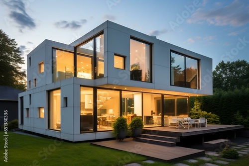 modern cube-shaped house with natural daylight. Generative AI © Indigo