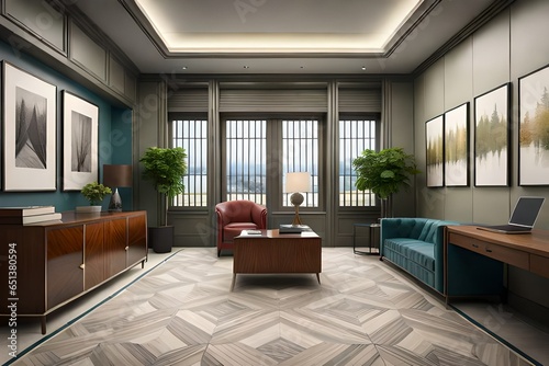 modern living room with decent interior design furnished with sofa and plants photo