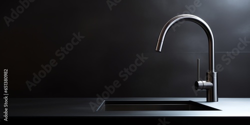 Kitchen sink view with dark background