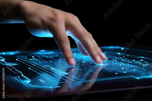 hand touching touch screen of high tech device