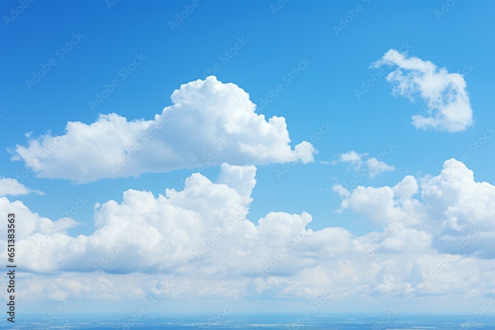 Clear sky with cumulus clouds. Generative AI