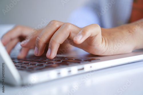 Man Typing on Laptop Keyboard, Creative Blog Writing Concept 