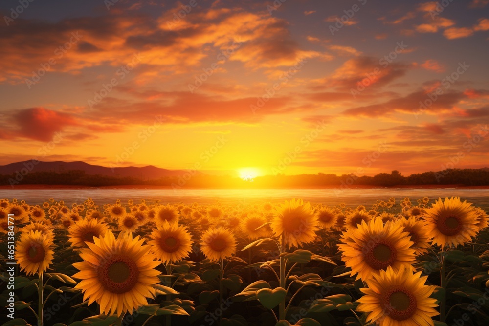 sunflower field at sunset, Generative AI