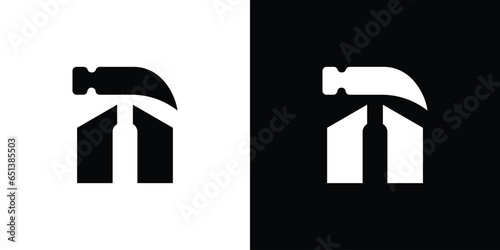 The building and hammer combination logo design is suitable for construction companies.
