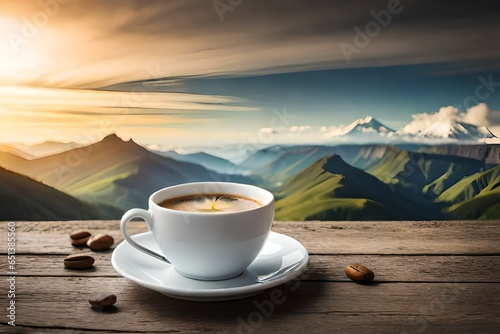 cup of coffee on the beach
