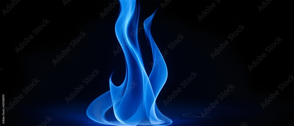 Blue flame on the floor of plain black background. from Generative AI