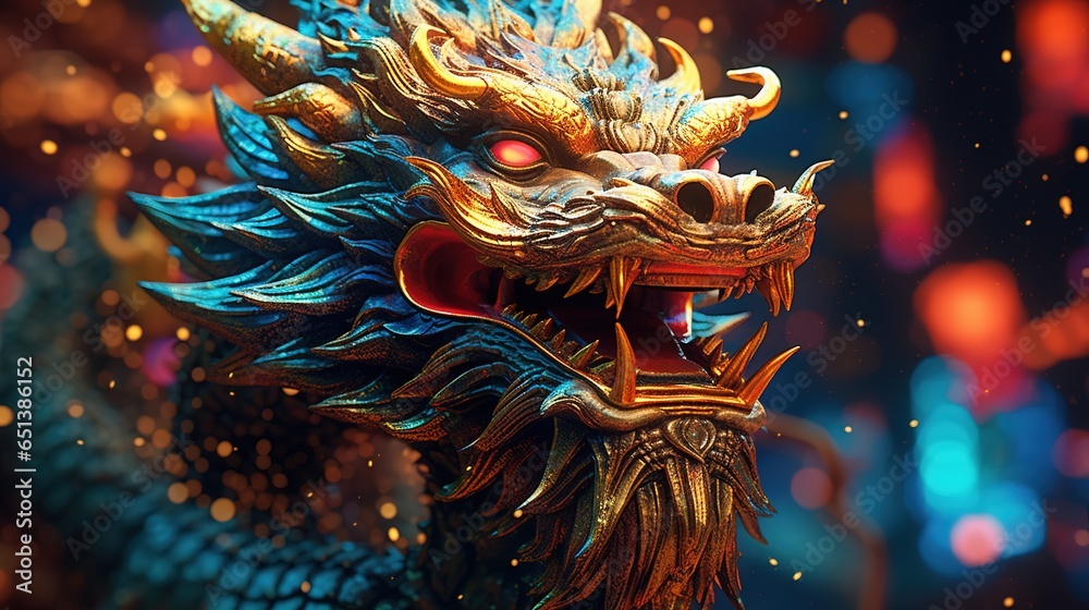 chinese dragon statue - obrazy, fototapety, plakaty 