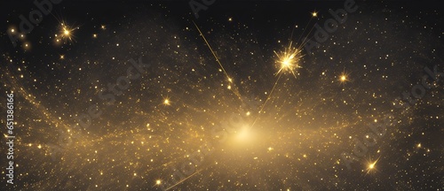 Golden glitter sparks and particles bokeh explosion on plain black background from Generative AI