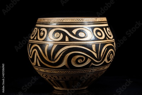 Pot with African style designs, craft concept. Generative AI