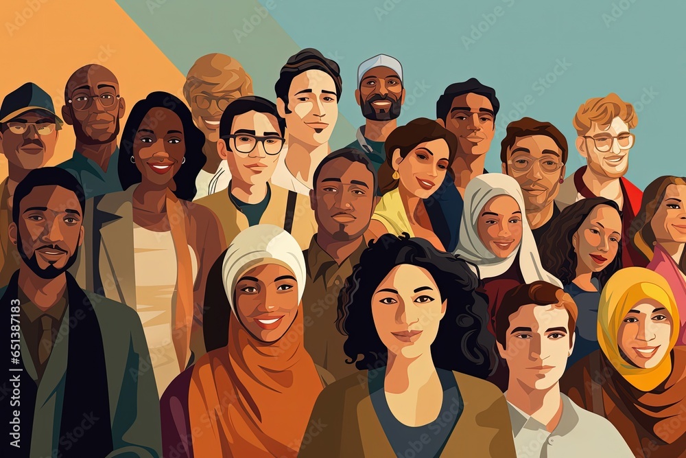Illustration of a group of people from different cultures and ethnicities. Generative AI Illustration of a group of people from different cultures and ethnicities. Generative AI