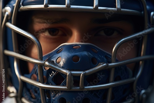 Baseball player with catcher's helmet. Generative AI