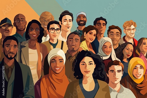 Illustration of a group of people from different cultures and ethnicities. Generative AI