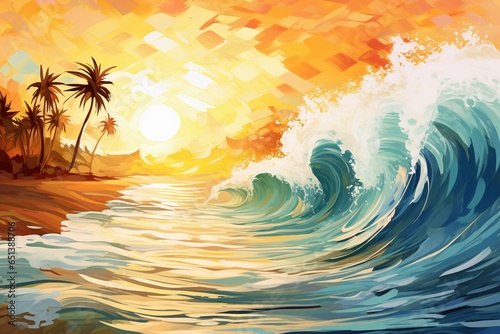 Abstract tropical beach with sunlight wave, perfect for summer vacation or business travel. Generative AI
