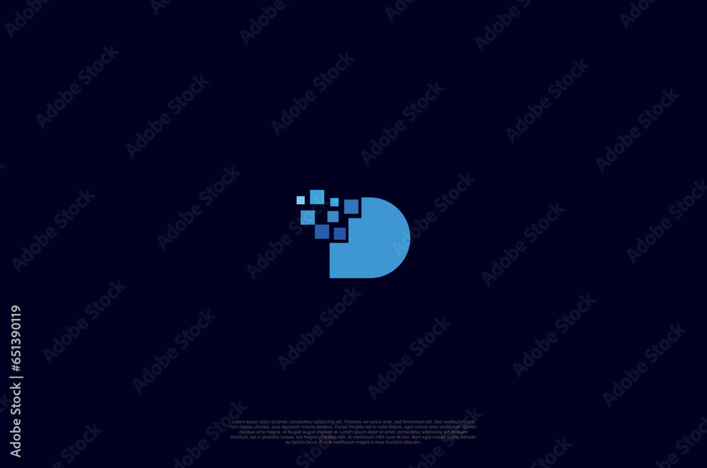 Initial Letter D with square pixel dot Motion . Vector Logo Design Template 