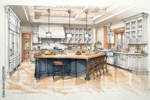 Sketch of a personalized kitchen layout. Generative AI